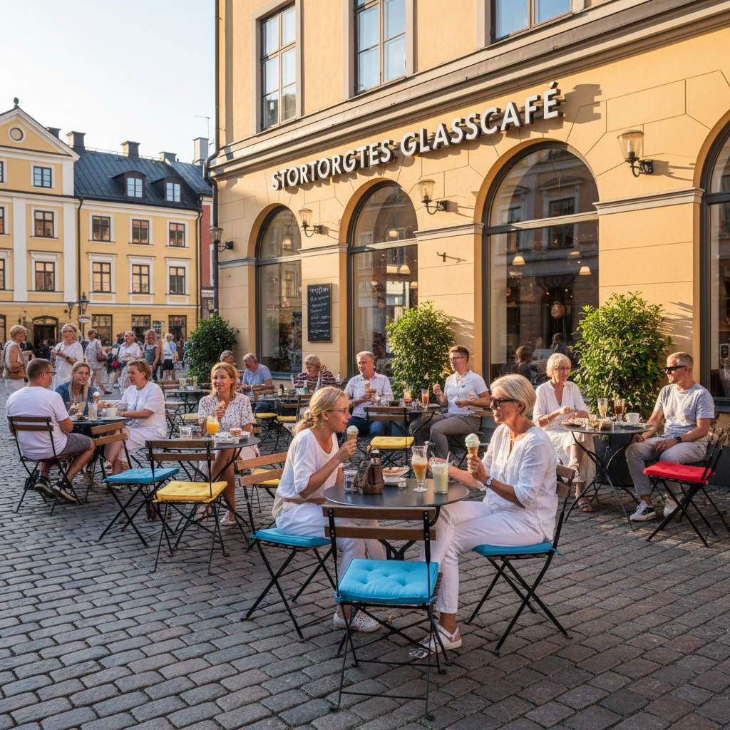 Uteservering hos Stortorgets Glasscafé